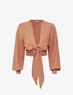 Reiss Axelle Cropped Linen-blend Blouse