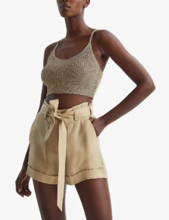 Reiss Rhianna Scoop-neck Knitted Crop Top -Reis Clothing Shop R04087080 GOLD ALT02