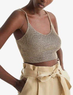 Reiss Rhianna Scoop-neck Knitted Crop Top -Reis Clothing Shop R04087080 GOLD ALT04