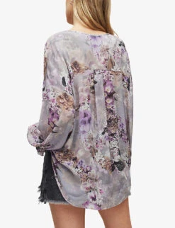 AllSaints Penny Lucia Floral-print Woven Top -Reis Clothing Shop R04087360 STORMGREY ALT03