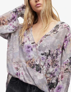 AllSaints Penny Lucia Floral-print Woven Top -Reis Clothing Shop R04087360 STORMGREY ALT04