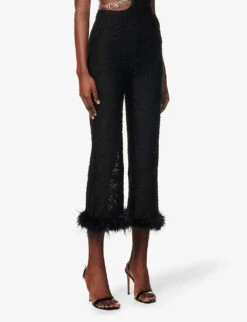 Anita Faux Feather-trim Stretch-woven Trousers -Reis Clothing Shop R04089657 BLACK ALT02