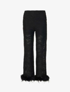 Anita Faux Feather-trim Stretch-woven Trousers
