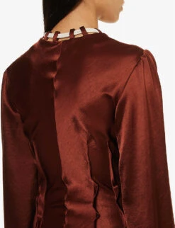 V-neck Flared-hem Woven Maxi Dress -Reis Clothing Shop R04089685 BROWN ALT04