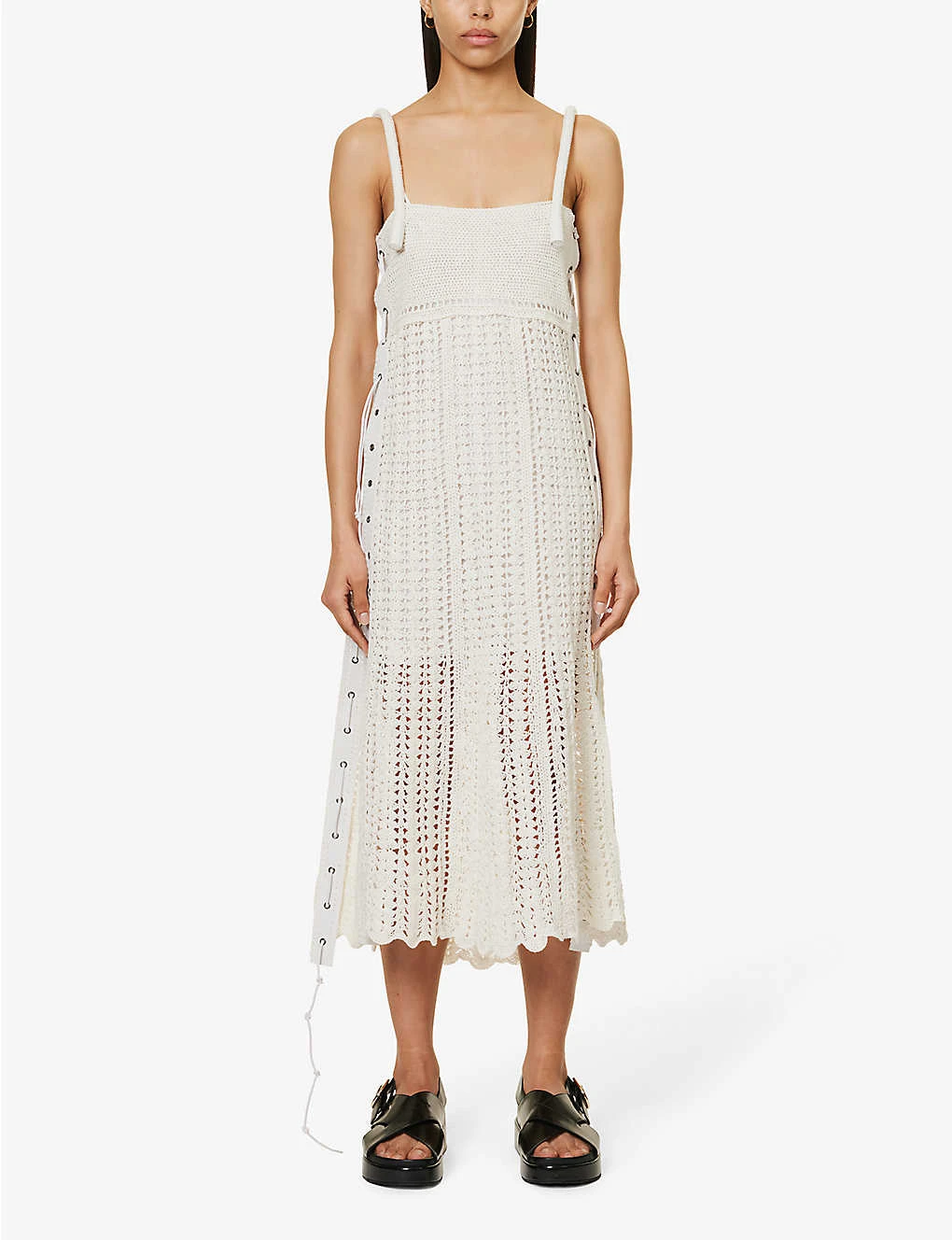 Crochet Square-neck Linen Midi Dress 3 Crochet Square-neck Linen Midi Dress - Image 3