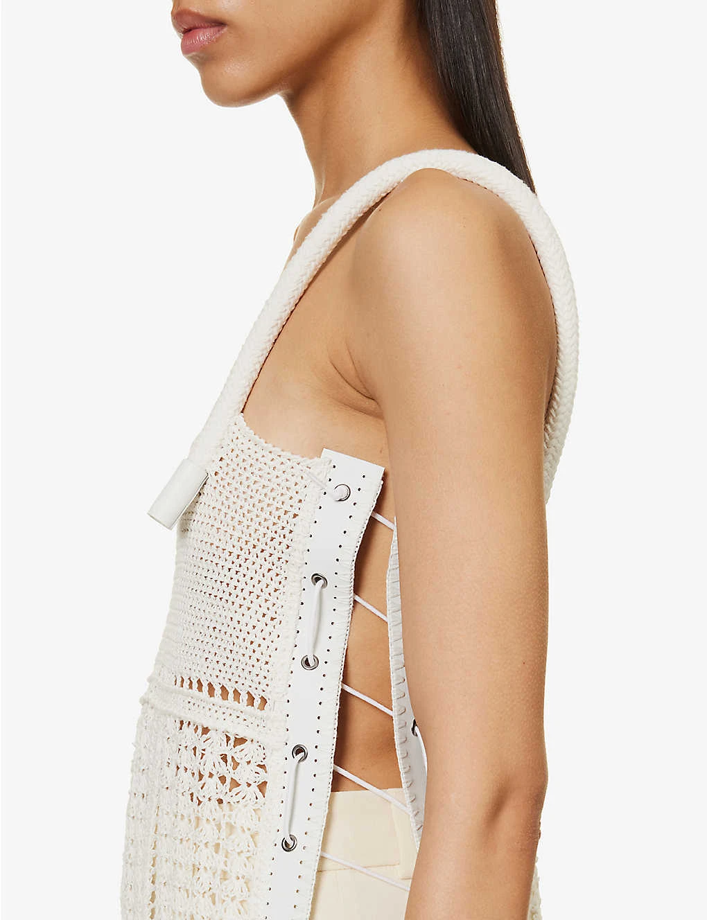 Crochet Square-neck Linen Midi Dress 5 Crochet Square-neck Linen Midi Dress - Image 5