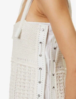 Crochet Square-neck Linen Midi Dress 11 Crochet Square-neck Linen Midi Dress -Reis Clothing Shop R04089686 WHITE ALT05