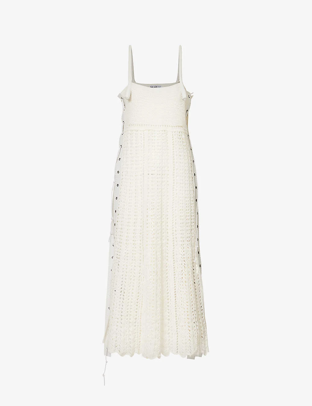 Crochet Square-neck Linen Midi Dress 1 Crochet Square-neck Linen Midi Dress