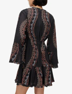 AllSaints Adella Leticia Graphic-print Woven Mini Dress -Reis Clothing Shop R04091319 BLACKMULTI ALT03