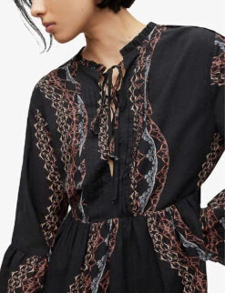 AllSaints Adella Leticia Graphic-print Woven Mini Dress -Reis Clothing Shop R04091319 BLACKMULTI ALT04