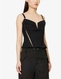 Dion Lee Panelled Plunge-neck Stretch-organic Cotton Top -Reis Clothing Shop R04091335 BLACK ALT02
