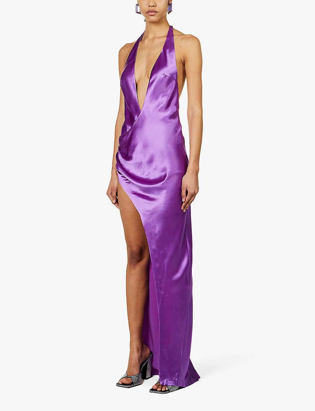 Valeria Halter-neck Side-split Satin Maxi Dress 3 Valeria Halter-neck Side-split Satin Maxi Dress - Image 3