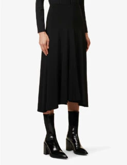 Jil Sander Flared-hem Asymmetric Stretch-woven Midi Skirt -Reis Clothing Shop R04092791 BLACK ALT02