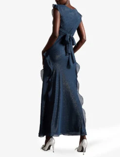 Ted Baker Laurae Ruffled Metallic-woven Maxi Dress -Reis Clothing Shop R04093043 DKBLUE ALT02