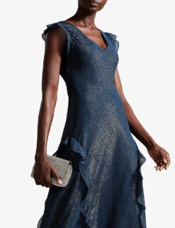 Ted Baker Laurae Ruffled Metallic-woven Maxi Dress -Reis Clothing Shop R04093043 DKBLUE ALT03
