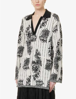 Joseph Floral-print V-neck Knitted Top -Reis Clothing Shop R04095315 BLACKCOMBO ALT02