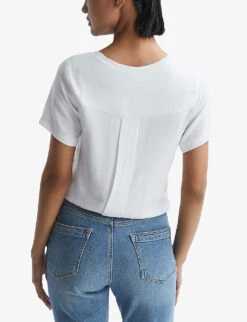 Reiss Camilla Chest-pocket Scoop-neck Linen T-shirt -Reis Clothing Shop R04095946 WHITE ALT03