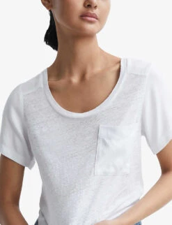 Reiss Camilla Chest-pocket Scoop-neck Linen T-shirt -Reis Clothing Shop R04095946 WHITE ALT04