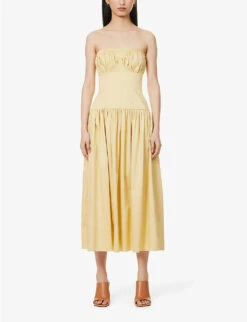 TOVE Lauryn Ruched Stretch-organic-cotton Midi Dress -Reis Clothing Shop R04096561 BUTTERMILK ALT02