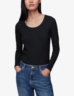 Whistles Slim-fit Scoop-neck Ribbed Stretch-woven Top -Reis Clothing Shop R04096999 BLACK ALT02