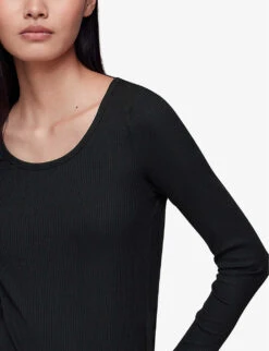 Whistles Slim-fit Scoop-neck Ribbed Stretch-woven Top -Reis Clothing Shop R04096999 BLACK ALT04