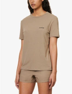 Calvin Klein Logo-embroidered Short-sleeved Stretch-cotton And Recycled-polyester T-shirt -Reis Clothing Shop R04097695 NATURALGRAY ALT02