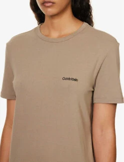 Calvin Klein Logo-embroidered Short-sleeved Stretch-cotton And Recycled-polyester T-shirt -Reis Clothing Shop R04097695 NATURALGRAY ALT04