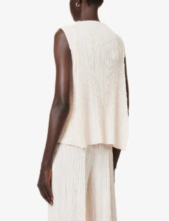 Mellow Pleated Sleeveless Regular-fit Knitted Top -Reis Clothing Shop R04100463 06PINKWHITE ALT03