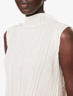 Mellow Pleated Sleeveless Regular-fit Knitted Top -Reis Clothing Shop R04100463 06PINKWHITE ALT04