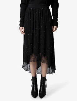 Zadig & Voltaire Joslin Crystal-embellished Woven Midi Skirt -Reis Clothing Shop R04101049 NOIR ALT02