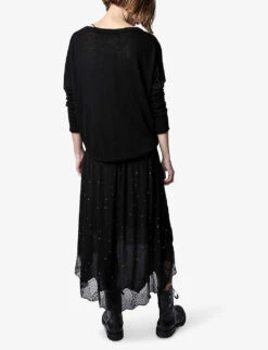 Zadig & Voltaire Joslin Crystal-embellished Woven Midi Skirt -Reis Clothing Shop R04101049 NOIR ALT03