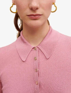 Maje Short-sleeved Stretch-woven Knitted Polo Shirt -Reis Clothing Shop R04101529 ROSES ALT02