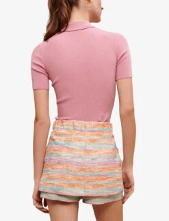 Maje Short-sleeved Stretch-woven Knitted Polo Shirt -Reis Clothing Shop R04101529 ROSES ALT03