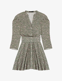 Maje Rakita Floral-print Puff-sleeved Woven Mini Dress
