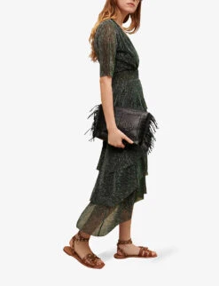 Maje Ruffled Tiered Woven Midi Dress -Reis Clothing Shop R04101560 VERTS ALT02