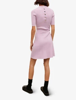 Maje Cut-out Ribbed Stretch-knit Mini Dress -Reis Clothing Shop R04101756 VIOLETS ALT03