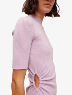 Maje Cut-out Ribbed Stretch-knit Mini Dress -Reis Clothing Shop R04101756 VIOLETS ALT04