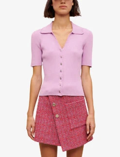 Maje Mimosalia Ribbed Crochet-trim Stretch-knit Top -Reis Clothing Shop R04101801 VIOLETS ALT02