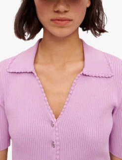 Maje Mimosalia Ribbed Crochet-trim Stretch-knit Top -Reis Clothing Shop R04101801 VIOLETS ALT04