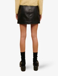 Maje Jianou Leather Mini Skirt -Reis Clothing Shop R04101852 NOIRGRIS ALT04
