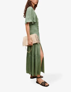 Maje Rome Pleated V-neck Woven Maxi Dress -Reis Clothing Shop R04101869 VERTS ALT02