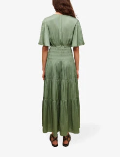 Maje Rome Pleated V-neck Woven Maxi Dress -Reis Clothing Shop R04101869 VERTS ALT03