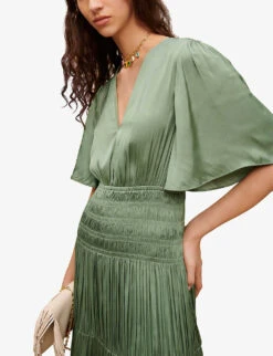 Maje Rome Pleated V-neck Woven Maxi Dress -Reis Clothing Shop R04101869 VERTS ALT04