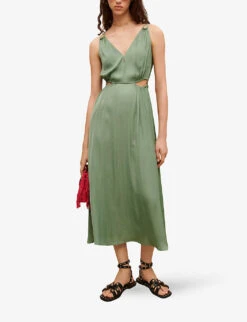 Maje Rune Cut-out V-neck Satin Midi Dress -Reis Clothing Shop R04101877 VERTS ALT02