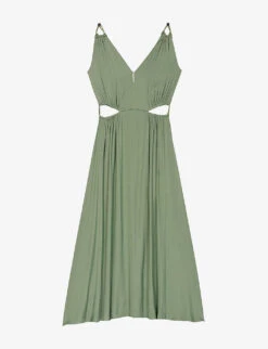 Maje Rune Cut-out V-neck Satin Midi Dress