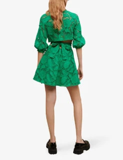 Maje Annick Paisley-embroidered Cotton Mini Dress 8 Maje Annick Paisley-embroidered Cotton Mini Dress -Reis Clothing Shop R04101910 VERTS ALT03