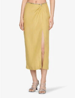 Sandro Olariane Crystal-embellished Woven Midi Skirt -Reis Clothing Shop R04102367 VERTS ALT02