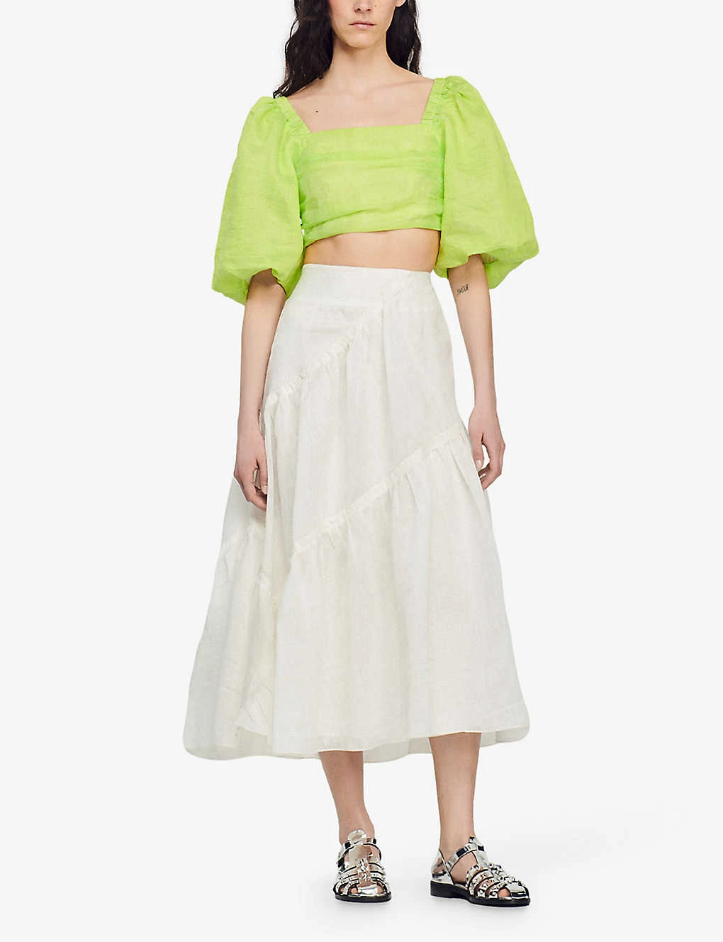Sandro Christina Tiered-panel Linen-blend Maxi Skirt 2 Sandro Christina Tiered-panel Linen-blend Maxi Skirt - Image 2