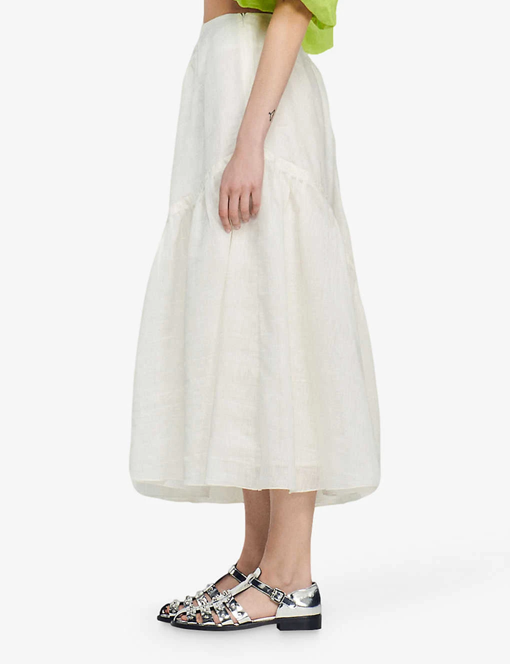 Sandro Christina Tiered-panel Linen-blend Maxi Skirt 3 Sandro Christina Tiered-panel Linen-blend Maxi Skirt - Image 3