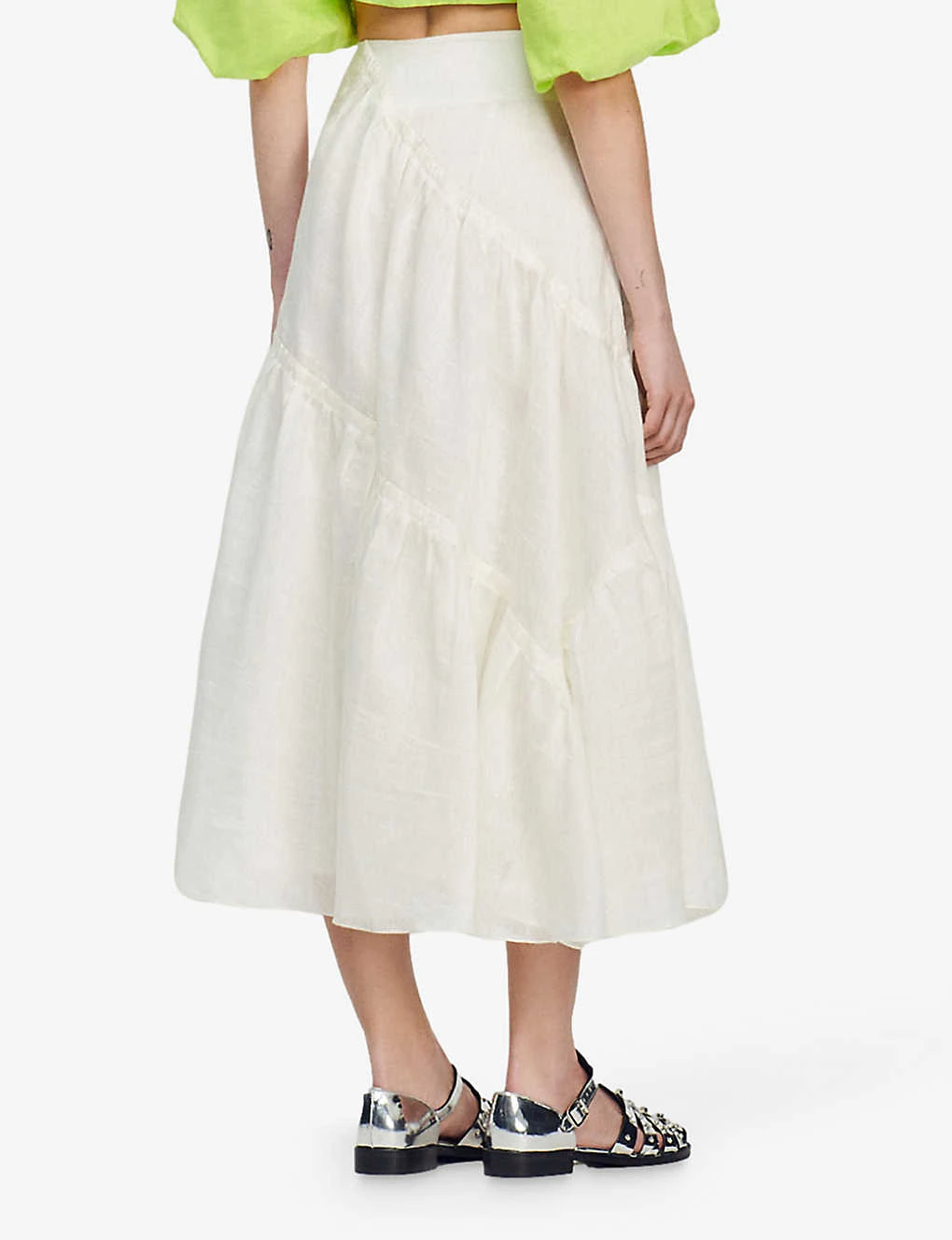 Sandro Christina Tiered-panel Linen-blend Maxi Skirt 4 Sandro Christina Tiered-panel Linen-blend Maxi Skirt - Image 4